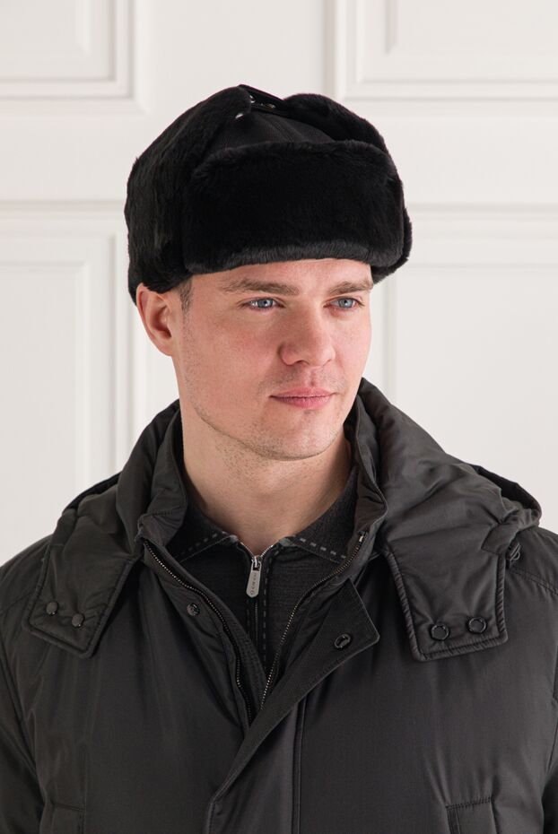 Enrico Mandelli black ushanka hat made of natural mink fur and wool 193154 - photo 2