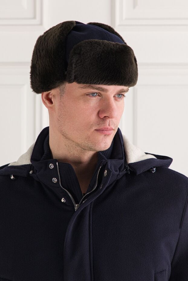 Enrico Mandelli navy blue cashmere ushanka hat with fur trim 193158 - photo 2