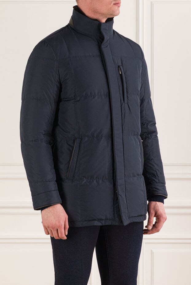 Enrico Mandelli dark blue quilted down jacket with a fur collar 193187 - photo 3