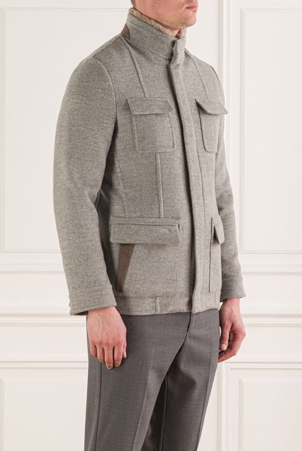 Enrico Mandelli men's grey wool and cashmere safari jacket 193189 - photo 3