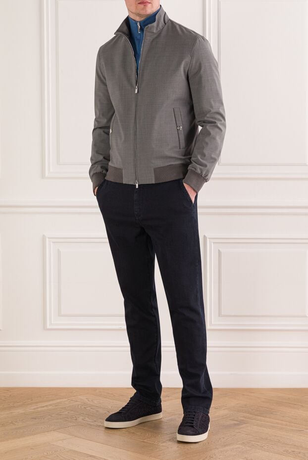 Tombolini gray men's bomber jacket with a simple design and a stand-up collar 193199 - photo 2