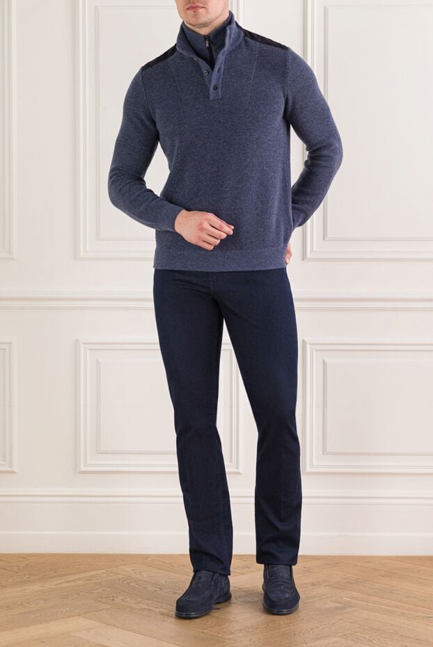 Zilli men's blue button-down trouser with a stand-up collar 193212 - photo 2