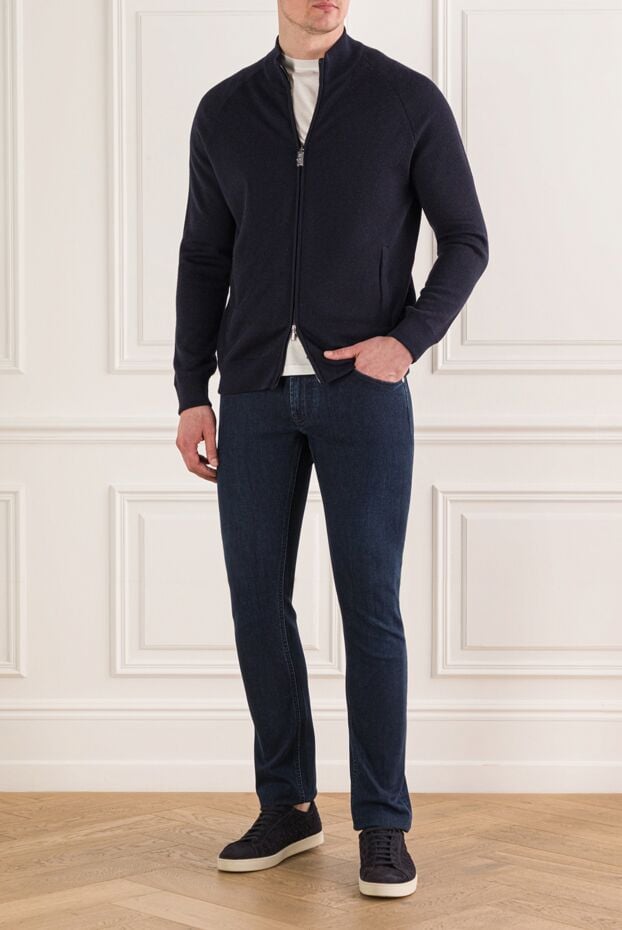 Zilli men's navy blue zip-up cardigan with logo 193213 - photo 2