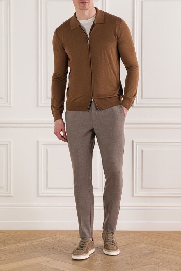 Zilli men's wool cardigan with added silk and a turn-down collar 193214 - photo 2