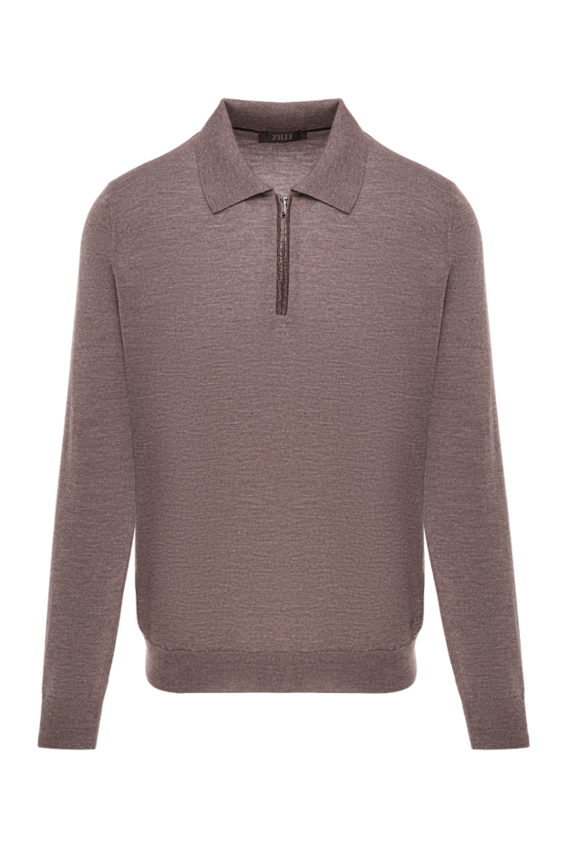 Zilli men's brown long sleeve polo shirt with zip closure 193215 - photo 1