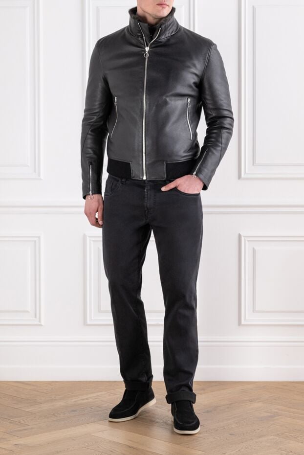 Seraphin black leather bomber jacket with fur collar 193271 - photo 2