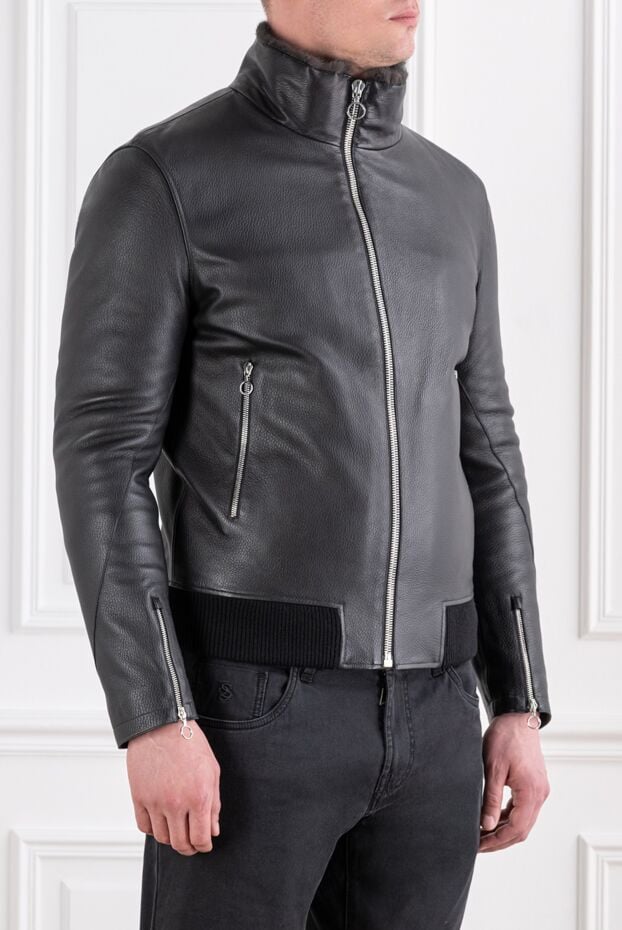 Seraphin black leather bomber jacket with fur collar 193271 - photo 3