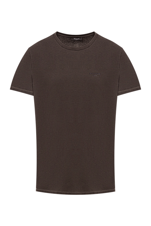 Balmain solid color men's t-shirt in chocolate color made of soft cotton 193280 - photo 1