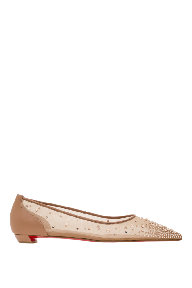Christian Louboutin z degrastrassina perla beige mesh ballet flats embellished with rhinestones and pearls 193328 - photo 1