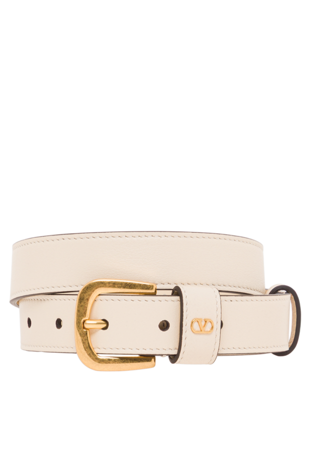 Valentino beige leather belt with gold logo buckle 193337 - photo 1