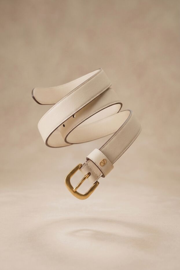 Valentino beige leather belt with gold logo buckle 193337 - photo 2