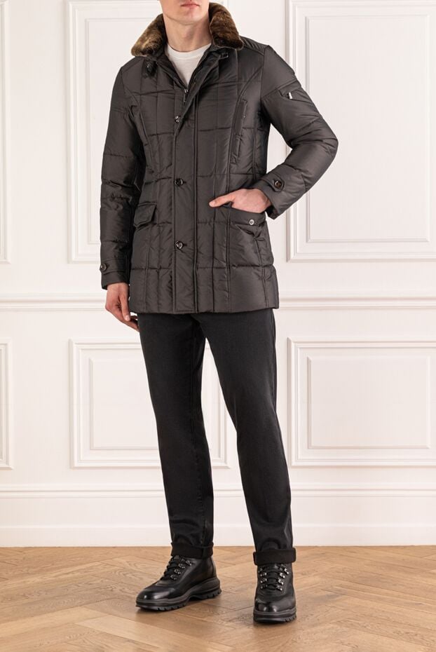 Moorer gray quilted down coat with a fur collar 193347 - photo 2