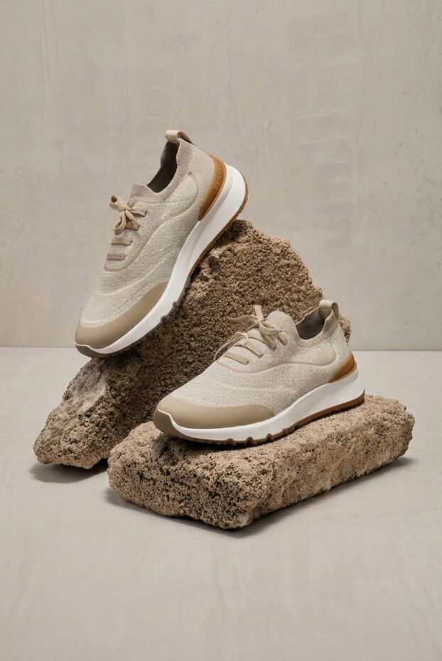 Brunello Cucinelli чоловічі кросівки knit runners із трикотажного матеріалу з контрастною підошвою 193365 - фото 2
