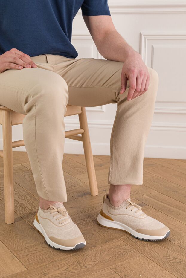 Brunello Cucinelli чоловічі кросівки knit runners із трикотажного матеріалу з контрастною підошвою 193365 - фото 3