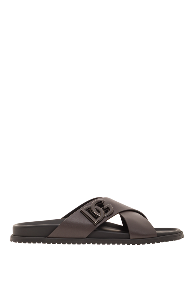 Dolce & Gabbana brown leather crossover strap slides with logo 193388 - photo 1