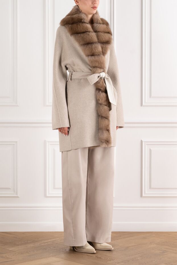 FG Furs beige cashmere coat with luxurious sable fur trim 193453 - photo 3