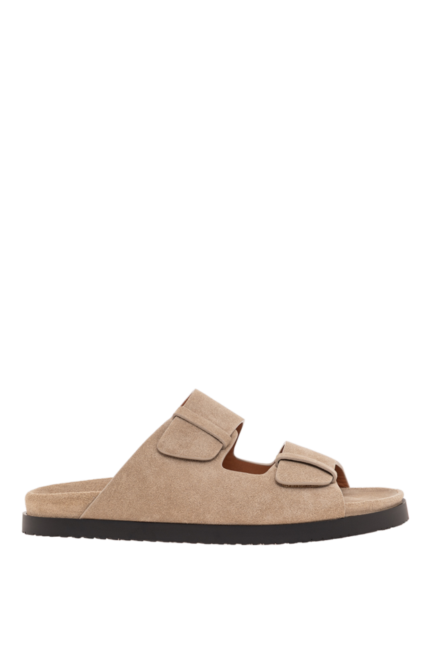 Doucal`s men's suede flip-flops in sand color with two wide straps 193460 - photo 1