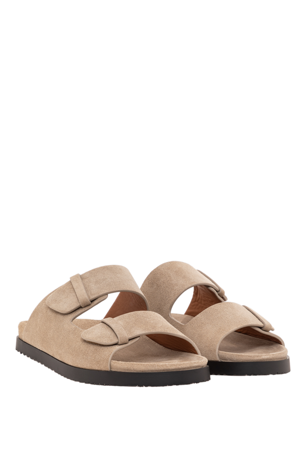 Doucal`s men's suede flip-flops in sand color with two wide straps 193460 - photo 3