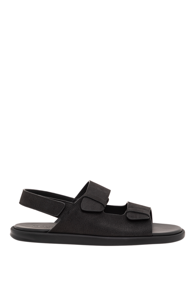 Men's black nubuck sandals with grained embossing - photo 1