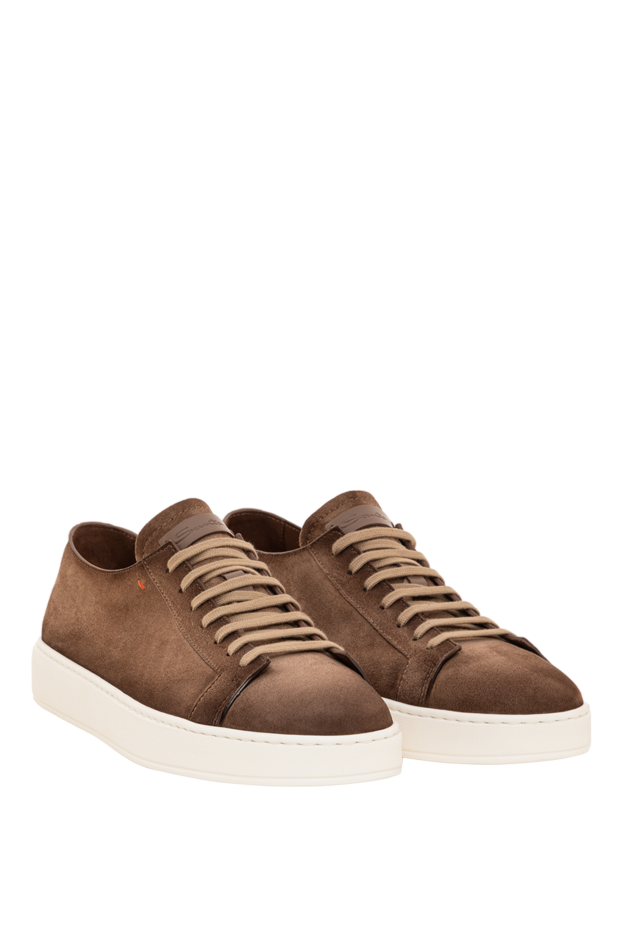 Santoni men's brown suede julien sneakers with a white sole 193506 - photo 3