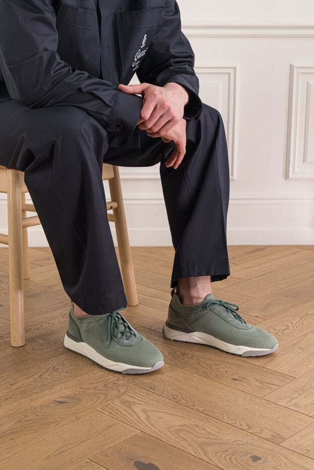 Santoni men's knit sneakers with genuine leather and nubuck inserts 193509 - photo 2