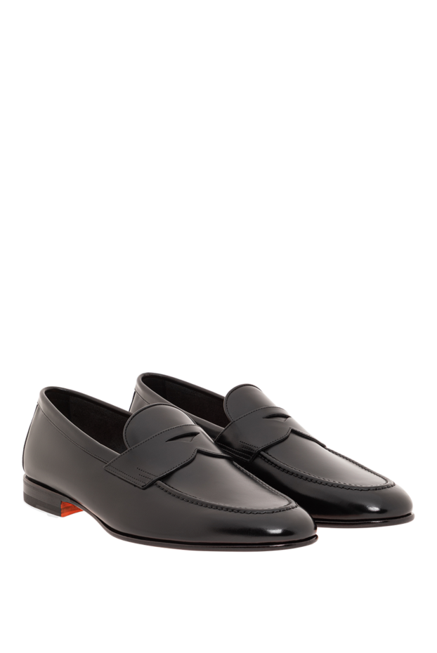 Santoni men's black leather loafers with a classic design 193515 - photo 3