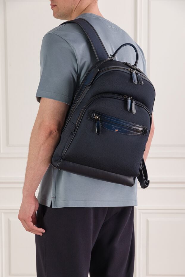 Santoni men's backpack made of genuine leather in deep dark blue 193518 - photo 2