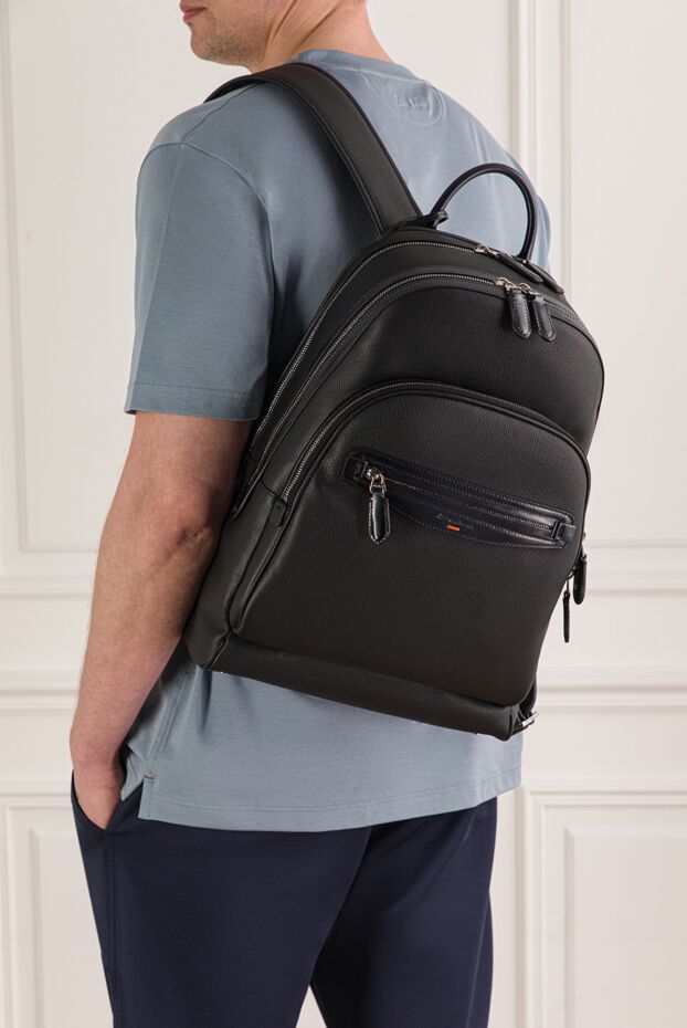 Santoni black leather backpack with two main zipped compartments 193520 - photo 3