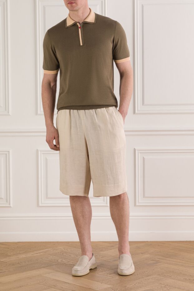 Kiton men's khaki knit polo shirt with contrast zip collar 193533 - photo 2