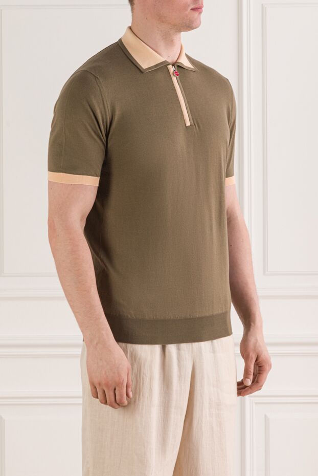 Kiton men's khaki knit polo shirt with contrast zip collar 193533 - photo 3