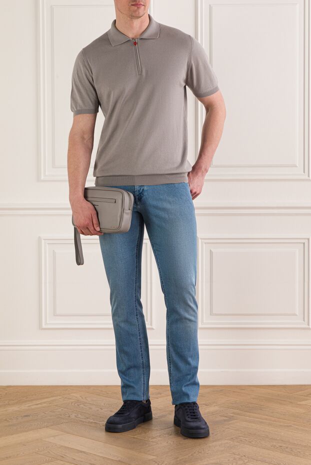 Kiton men's light gray knitted polo shirt with a zipper 193536 - photo 2