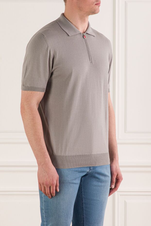 Kiton men's light gray knitted polo shirt with a zipper 193536 - photo 3