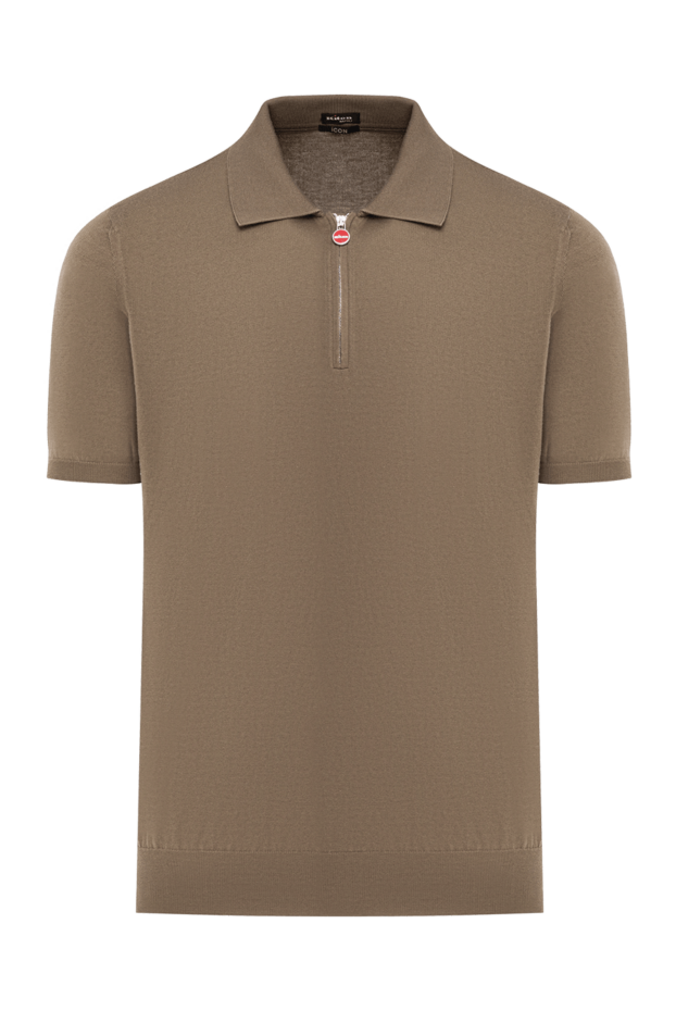 Kiton men's khaki cotton polo shirt with zip 193539 - photo 1