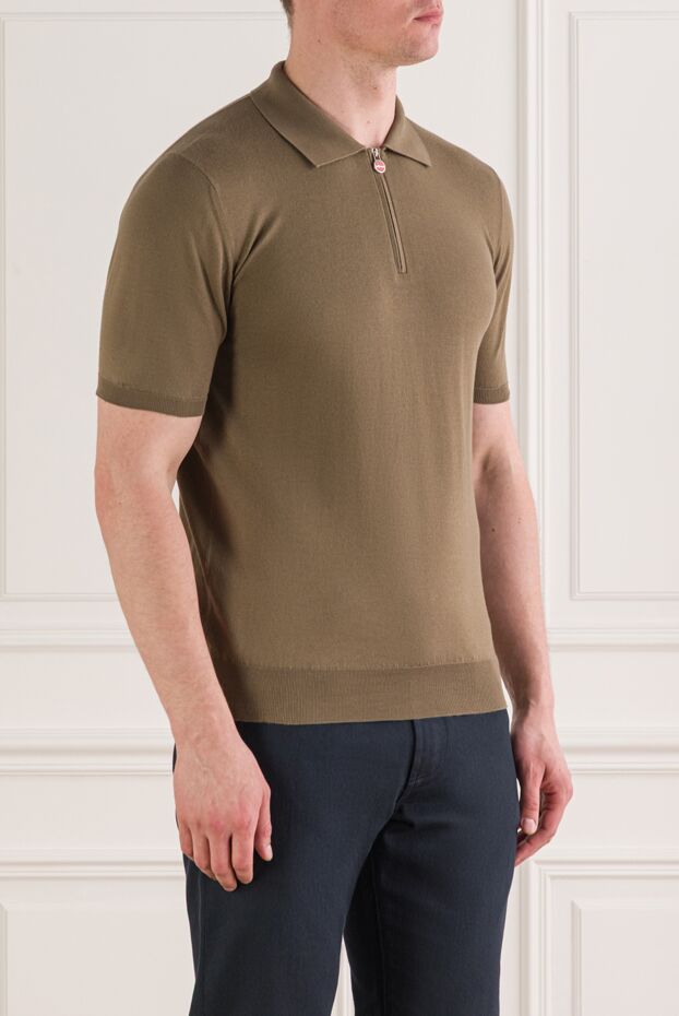 Kiton men's khaki cotton polo shirt with zip 193539 - photo 3