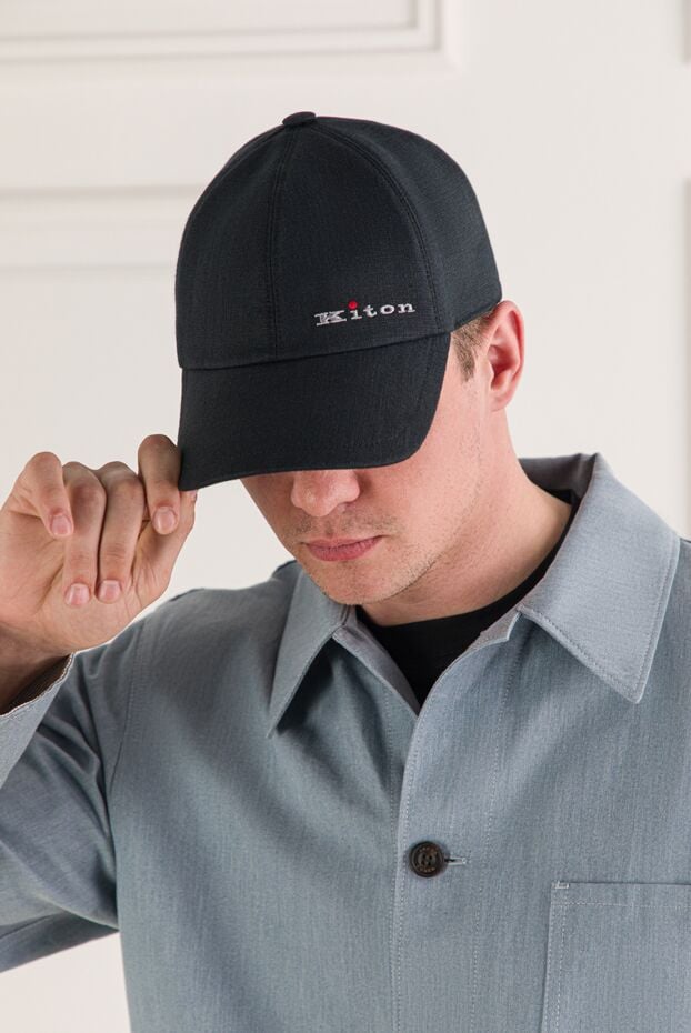 Kiton men's black linen baseball cap with logo embroidery 193553 - photo 2