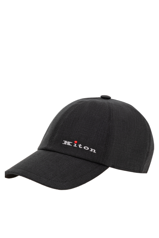 Kiton men's black linen baseball cap with logo embroidery 193553 - photo 3