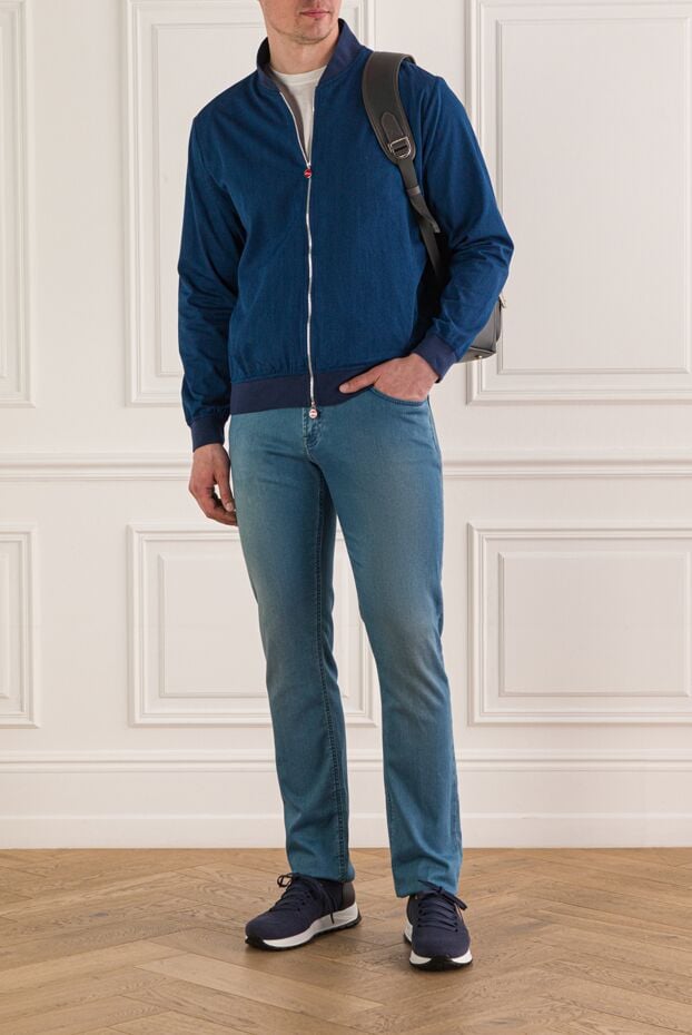 Kiton men's blue denim bomber jacket with knit trim 193555 - photo 1
