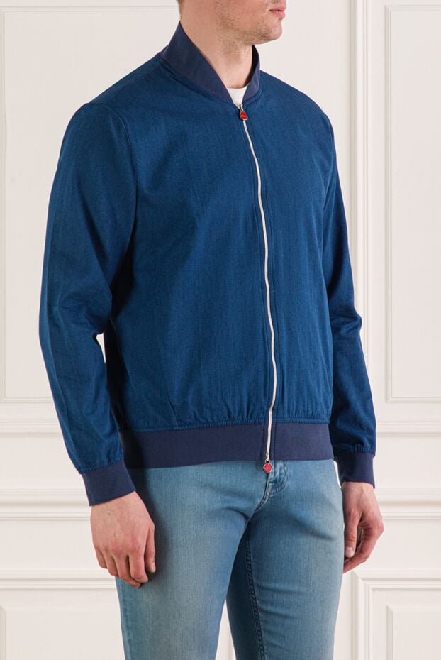 Kiton men's blue denim bomber jacket with knit trim 193555 - photo 2