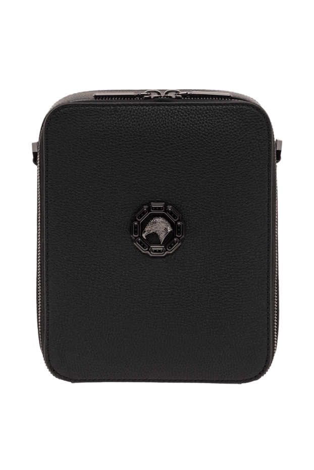 Black calfskin messenger bag with logo - photo 1