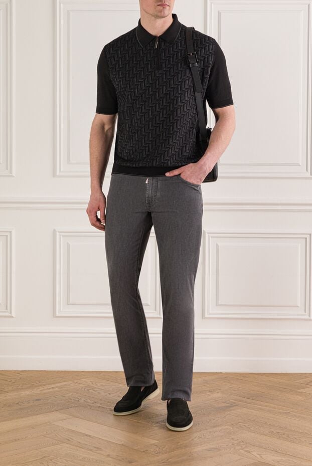 Stefano Ricci black and grey knit polo shirt with a contrasting woven pattern 193583 - photo 2