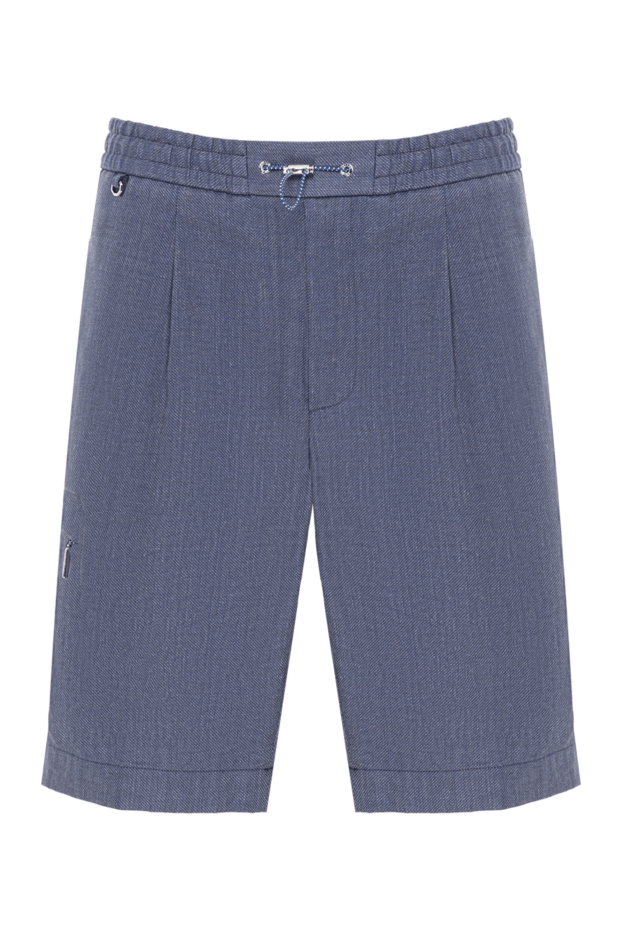 Men's blue wool and linen shorts with elastic waistband - photo 1