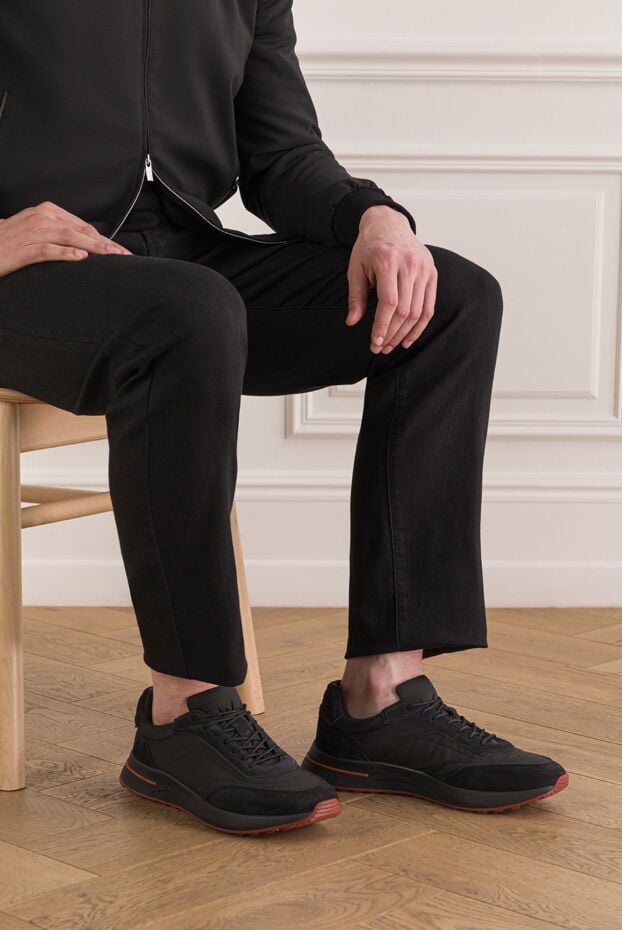 Loro Piana men's week end walk black microfiber and suede sneakers 193612 - photo 2