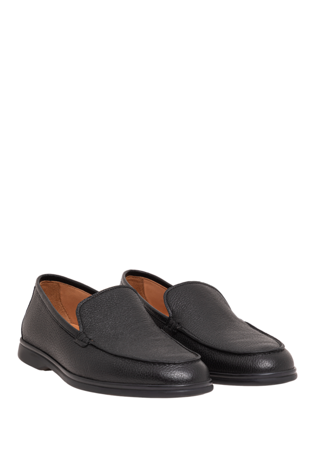Cesare di Napoli men's black leather loafers with dark soles 193665 - photo 3