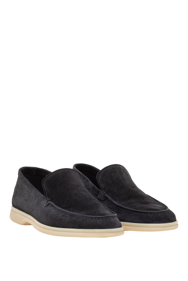 Cesare di Napoli men's dark blue suede loafers with a white sole 193666 - photo 3