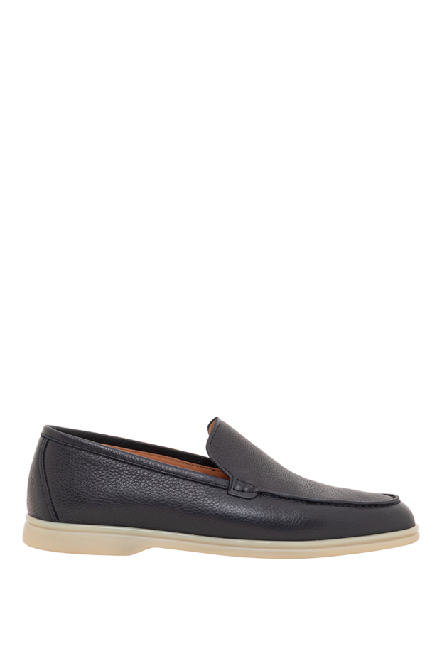 Cesare di Napoli men's blue loafers made of genuine leather with a grained texture 193670 - photo 1
