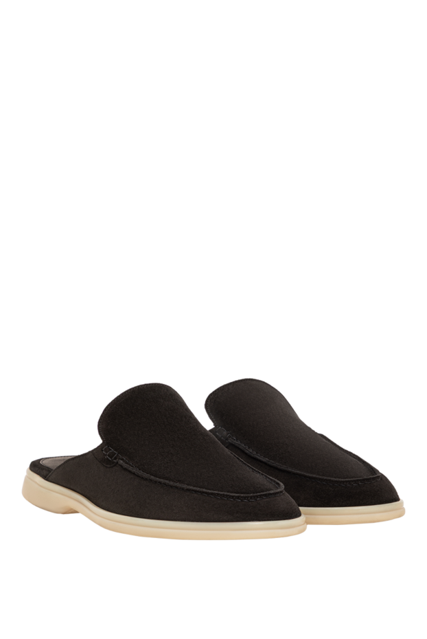 Cesare di Napoli men's black suede mules with a light sole 193672 - photo 3