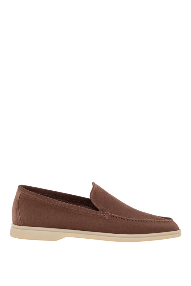 Brown men's loafers made of genuine suede with a light flexible sole - photo 1