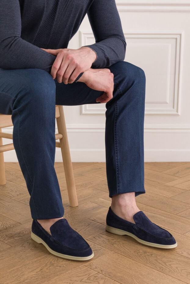 Cesare di Napoli men's blue loafers made of premium genuine suede 193681 - photo 2