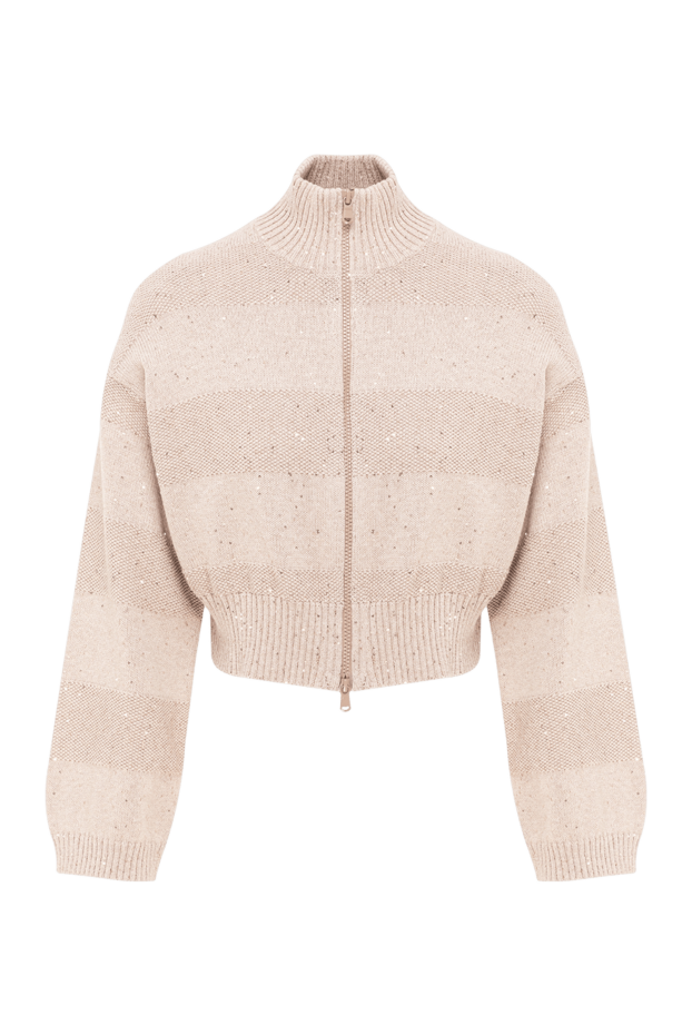 Brunello Cucinelli женский укороченный кардиган в полоску c высоким воротником-стойкой 193715 - фото 1