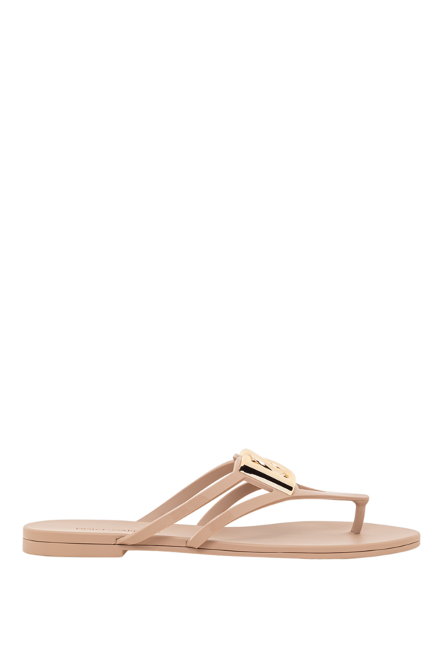 Пляжные бежевые шлепанцы Thong Sandals с золотистым логотипом - фото 1